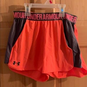 Neon orange/ pink with gray siding workout shorts